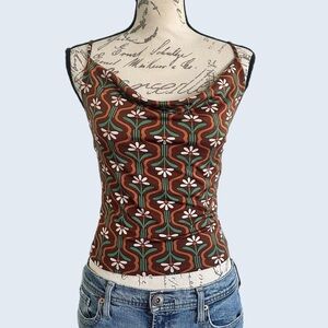 Brown floral print tank top
